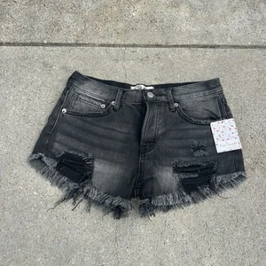 We The Free People Damengröße 24 schwarz Denim Knopfleiste Shorts abgeschnitten roher Saum - Bild 1 von 14