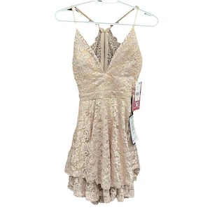 Vestido de Fiesta Esmeralda Helado Encaje Cuello en V Volantes Dobladillo Sin Mangas Beige Talla S - Imagen 1 de 11