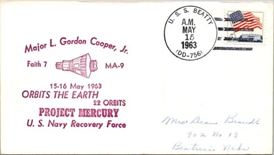 GOLDPATH: US NAVAL SPACE COVER 1963 USS BEATTY,DD-756,PROJECT MERCURY CV884_P14 - Image 1 of 2