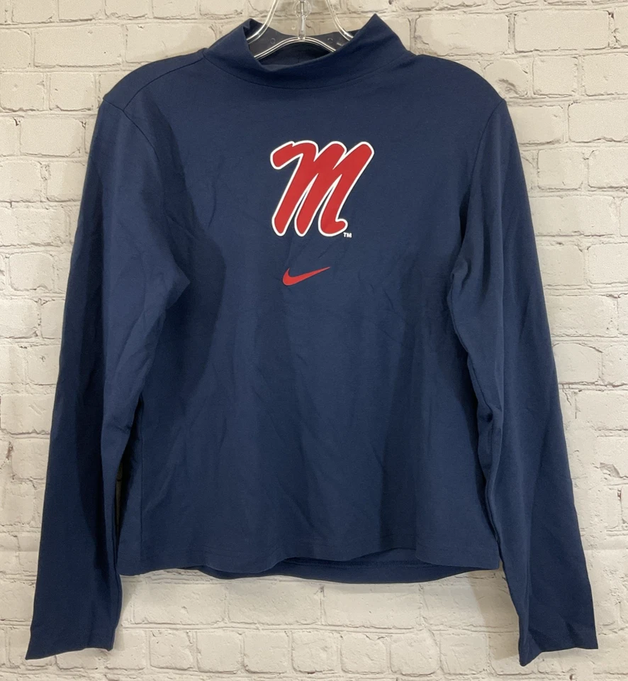 LARGE Nike Women’s Ole Miss Rebels Blue Mock Neck Long Sleeve Shirt