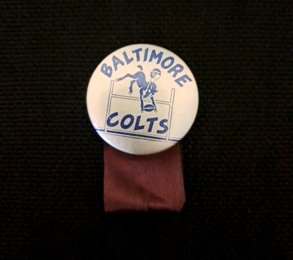 Vintage NFL Baltimore Colts Pin w/ Ribbon 1.25" 1960's - Image 1 of 2
