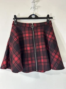 Hot Topic Womens Plaid Goth Mini Red Black Full Zip Pockets Academia Skirt Sz S - Picture 1 of 9