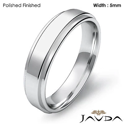 Flat Step Solid High Polish Ring Men Wedding Plain Band 5mm Platinum 8.5g 8-8.75 - Image 1 of 4