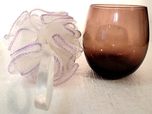 Bathroom Kitchen Purple Lavender Wine Glass/Vase W/ Loofah Home Shelf Decor 4" - Picture 1 of 12