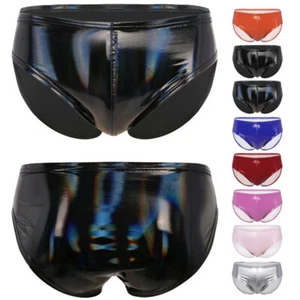 Mens PVC Leather Bikini Briefs Jockstrap Bulge Pouch Panties Swimsuits Underwear - Picture 1 of 100