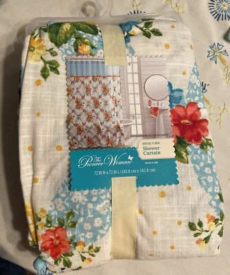 Cortina de ducha The Pioneer Woman vintage floral lunares tela de algodón pintuck Foto 1 de 4