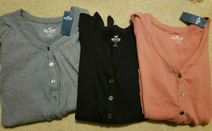 NWT Hollister Long Sleeve Tie Front Henley 3 Colors Medium or Large - Picture 1 of 3