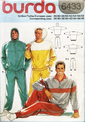 1980's Burda Men's Sportswear Sweatshirt,Pants Pattern 6433 Size 34-48 UNCUT - Image 1 of 2