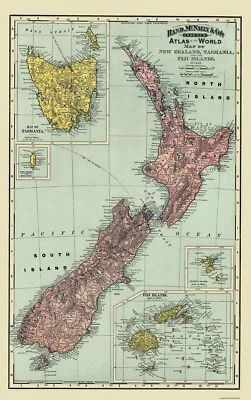 Historic Map - Tasmania Figi Islands New Zealand  - Rand McNally 1897 - 23 x 36 - Image 1 of 4