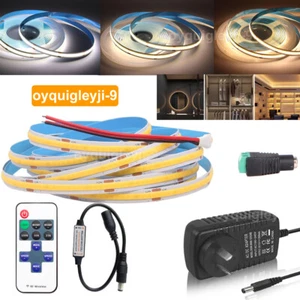 0.5m-10m COB Led Strip Flexible Tape Light RF11key Remote Dimmable Full Kit - Picture 1 of 24