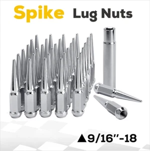 (32)4.5" 9/16-18 SPIKE LUG NUT+KEY CHROME FIT 1994-2010 DODGE RAM 2500 3500 F250 - Picture 1 of 9