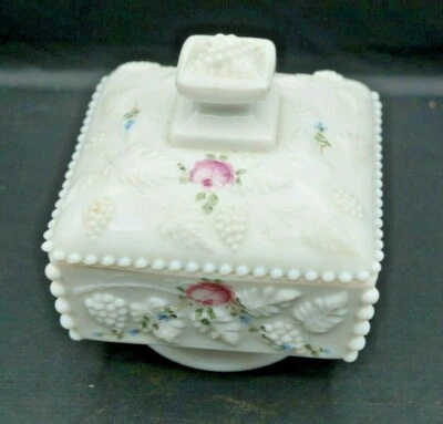 bonbonnière en opaline   décor  de fleurs  . - Photo 1/4