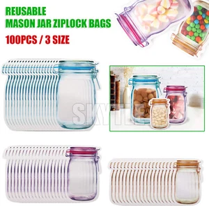 Tarro de albañil reutilizable bolsas Ziplock bolsa de almacenamiento de alimentos para cocina camping picnic niños - Imagen 1 de 12