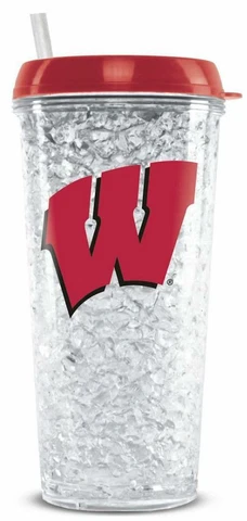 Wisconsin Badgers 16 Oz Crystal Freezer Tumbler [NEW] NCAA Cup Glass Pint Cover