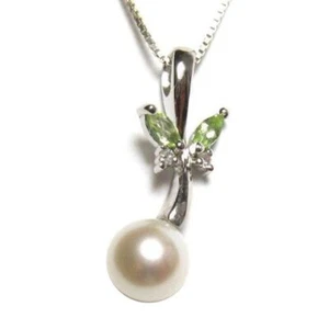 Colgante de peridoto y diamante peridoto blanco perla Akoya de 6-7 mm AAA en plata esterlina 925 - Imagen 1 de 1