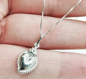 925 Silver Sacred Heart Necklace Fashion Summer Gift For Girl - Picture 1 of 7