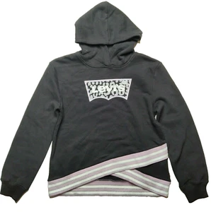 LEVIS HOODIE Girls Large (12-13 Yrs) Black + Pink Trim Pullover Sweatshirt NEW - Picture 1 of 12
