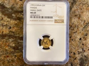 1993 1/20 oz 5 Yuan China Gold Panda Coin Small Date MS 69 - Picture 1 of 2