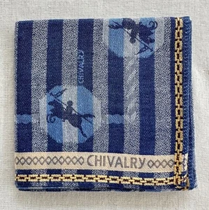 VTG Handkerchief Fabric Woven Knight Riding Horse Blue Vertical Pocket Square 18 - Picture 1 of 3