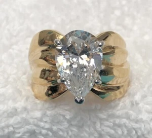 Vintage Gr. 10 Ring groß 5 kt Birne CZ 18 K GE Gold Galvanisiert - Bild 1 von 10