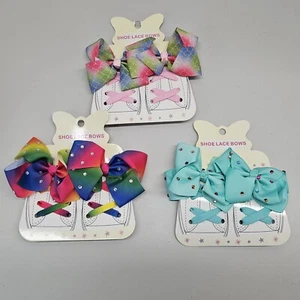 Shoelace Bows Choice Of 3 Styles Girls Shoaces And Ribbons Multicolor Clip on - Picture 1 of 17