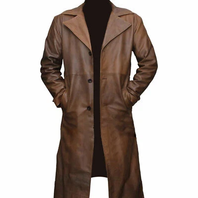 Gabardina de cuero de cordero genuino para hombre Abrigo de invierno Chaqueta... - Imagen 1 de 4