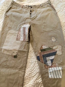 Ralph Lauren Polo Sportsman Embroidered Denim Patchwork Khaki Aztec Pants 36 30 - Picture 1 of 16