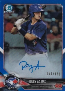 Riley Adams 2018 Bowman Chrome 54/150 Blue Refractor primer autógrafo automático BCPA-RAD - Imagen 1 de 2