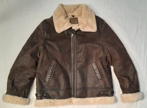 Vtg St Johns Bay Brown Leather Aviator B3 Bomber Sherpa Pilot Jacket - Men's XL - Picture 1 of 13
