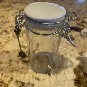 Klappglas Glas klein EUC Klarglas mit kleinem Löffel 3,5" hoch - Bild 1 von 8