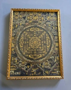 Rare Gold Vintage handpainted Tibetan Buddha  mandala Thangka Oil painting  - Picture 1 of 15