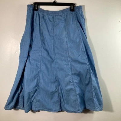 女式复古 Cathy Daniels Flare Chambray 牛仔裙弹性腰蓝色 XL Co — 第 1/4 张图片