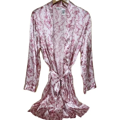 ADONNA Pink Satin Robe Floral Feminine Romantic Lightweight Knee Length Size L - Image 1 of 4