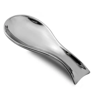 Silver Large Ceramic Spoon Rest, Stove Top, Kitchen Counter, Utensil Holder - Foto 1 di 7