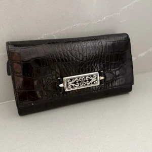 Brighton Vintage dunkelbraune Leder-Geldbörse mit Kroko-Prägung Doppelfaltung silberne Akzente - Bild 1 von 13