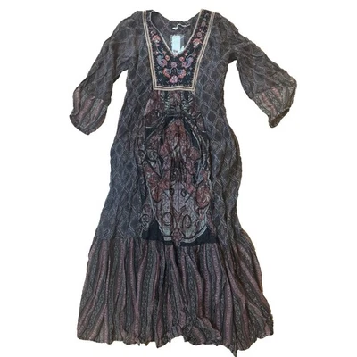 Vestido maxi floral camponês bordado com miçangas boho mosaico Soft Surroundings tamanho S - Imagem 1 de 4
