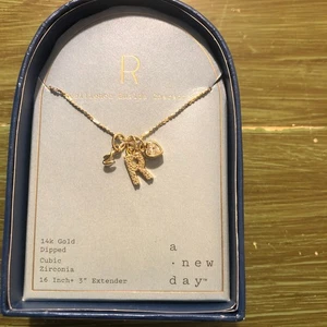 A New Day NWT 14K Gold Dipped Charm Initial "R" Pendant Necklace - Picture 1 of 4