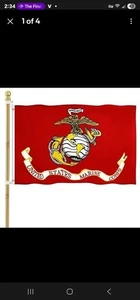 U.S. MARINE CORPS 3x5' FLAG/ BRASS GROMMETS IN/OUTDOOR POLY-LG. BRIGHT LOGO-NEW - Picture 1 of 1