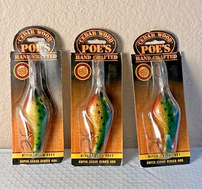 3 Vintage Poe's Super Cedar Series 400 Crankbaits - Lures  *New in Package - Image 1 of 4