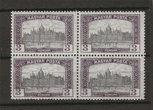 Hungary 1919 Sc# 195 Parliament building 3k block 4 MNH - Picture 1 of 1