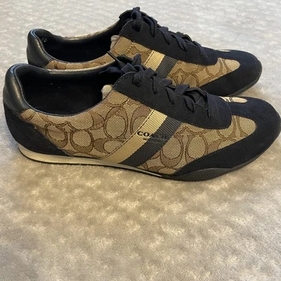 COACH Women’s Kelson Signature  Sneakers Canvas Suede Khaki/Navy Shoes Sz 9 B - Image 1 of 4
