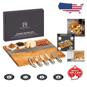 Unique Olive Wood Charcuterie Platter with Resin Artwork & Essential Accessories - Picture 1 of 11