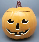 Vintage Large Ceramic Pumpkin Jack O Lantern Jar 10 Tall Halloween Fall