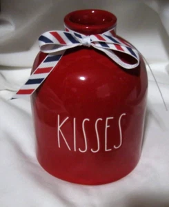 Rae Dunn KISSES VASE JUG Red CERAMIC Container CHRISTMAS VALENTINES USA NWOT - Picture 1 of 8