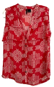 New Directions Button Up Pullover Blouse Size Large Orange White Sleeveless 47 - Picture 1 of 8