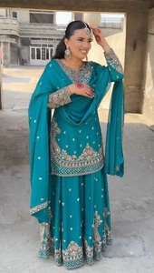 WEDDING SHARARA SALWAR KAMEEZ SUIT WOMEN INDIAN PAKISTANI KURTI PLAZZO EID - Picture 1 of 9