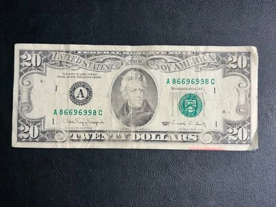 1990 $20 Dollar Bill A86696998 Strobogrammatic Trinary Flipper Boston Circulated - Image 1 of 3