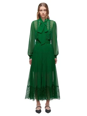 Vestido midi autorretrato de gasa con ribete Foto 1 de 4