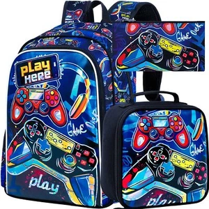 3PCS Game Backpack for Boys 16'' Kids Preschool Bookbags with Lunch Box Cool ... - Picture 1 of 8