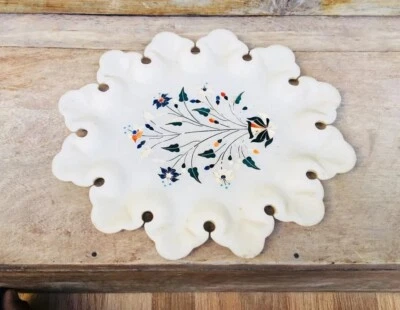 Plato de tazón de trabajo con incrustaciones talladas a mano de piedra de mármol raro antiguo Foto 1 de 4